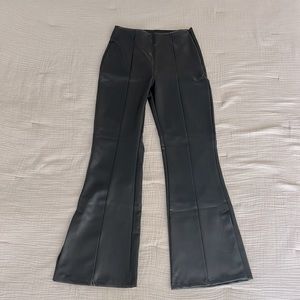 NWT Abercrombie & Fitch Black Vegan Leather Split-Hem Flare Pants | Small Short